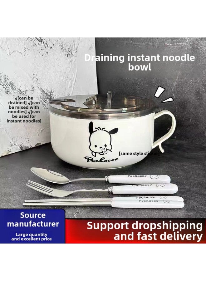 Patchagou Stainless Steel Instant Noodle Bowl With Lid Bowl Dormitory Student Instant Noodle Artifact Rice Bowl Instant Noodle Bowl Lunch Box Tableware-Specifications:Three Dogs-1000ml  - Image 2