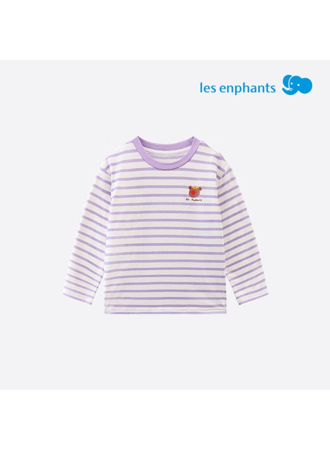 Les enphants تي شيرت طويل الأكمام مخطط للأطفال من ليين فنج، تي شيرت طويل الأكمام بألوان متباينة مع طوق مطبوع للبنين والبنات، بنفسجي أميثيست، 120 سم - Image 5