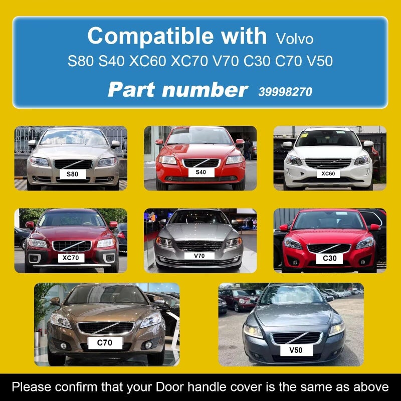 Goholy Car Door Handle Cover Cap Compatible with Volvo 0716 S800410 S400917 XC600816 XC700815 V701013 C300613C700512 V50 39998270 Door Key Cover Handle Accessories Lock Cap Black - Image 4
