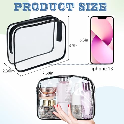 YedsIntu 16 Pieces Clear Makeup Bags Bulk TSA Approved Toiletry Bag for Travel PVC Waterproof Travel Pouches Clear Pouch with Zipper for Men and Women Carryon Travel Essentials Cosmetic Bags BlackM - Image 3