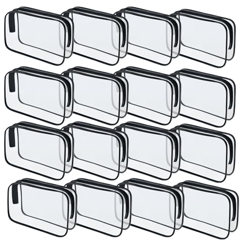 YedsIntu 16 Pieces Clear Makeup Bags Bulk TSA Approved Toiletry Bag for Travel PVC Waterproof Travel Pouches Clear Pouch with Zipper for Men and Women Carryon Travel Essentials Cosmetic Bags BlackM - Image 1