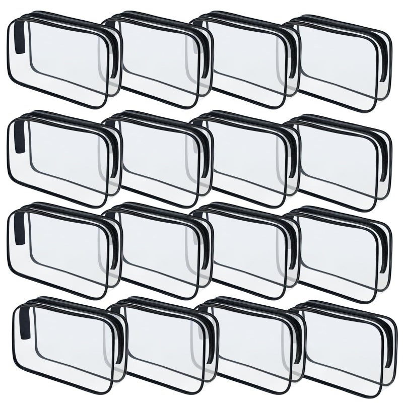 YedsIntu 16 Pieces Clear Makeup Bags Bulk TSA Approved Toiletry Bag for Travel PVC Waterproof Travel Pouches Clear Pouch with Zipper for Men and Women Carryon Travel Essentials Cosmetic Bags BlackM - Image 2