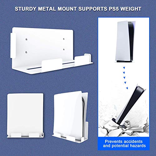 NexiGo Compatible for PS5 Accessories Wall Mount for Playstation 5 (Disc and Digital), Stable Metal Wall Hanging Stand for PS5 Console Wall Mounting Stand/Holder/Rack (White) - Image 4