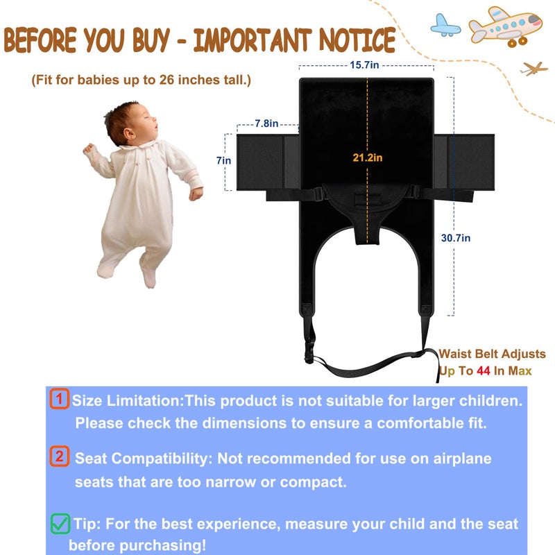 VANDOULUM Baby Airplane Bed, Travel Essentials for Flying, Toddler Airplane Seat Extender, Plane Portable High Chair Harness Seat for Little Baby (16 * 28inch) - Image 2
