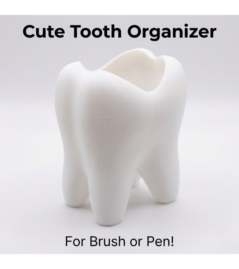 White Toothbrush Holder Tooth Shaped Pen Organizer Dental Gift - Image 2