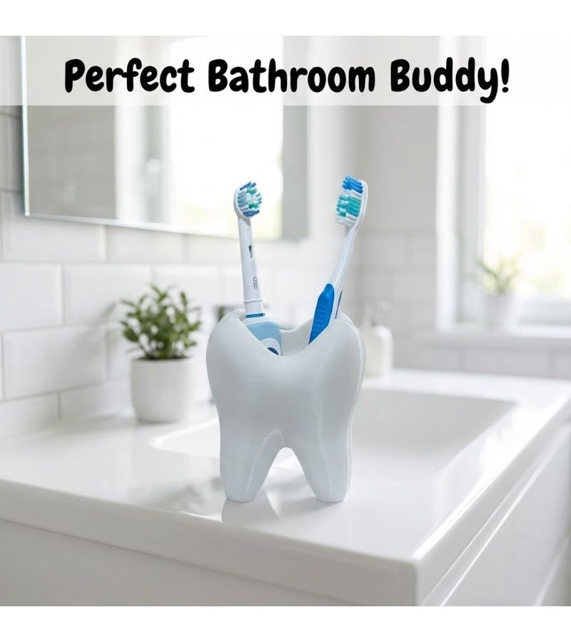 White Toothbrush Holder Tooth Shaped Pen Organizer Dental Gift - Image 3