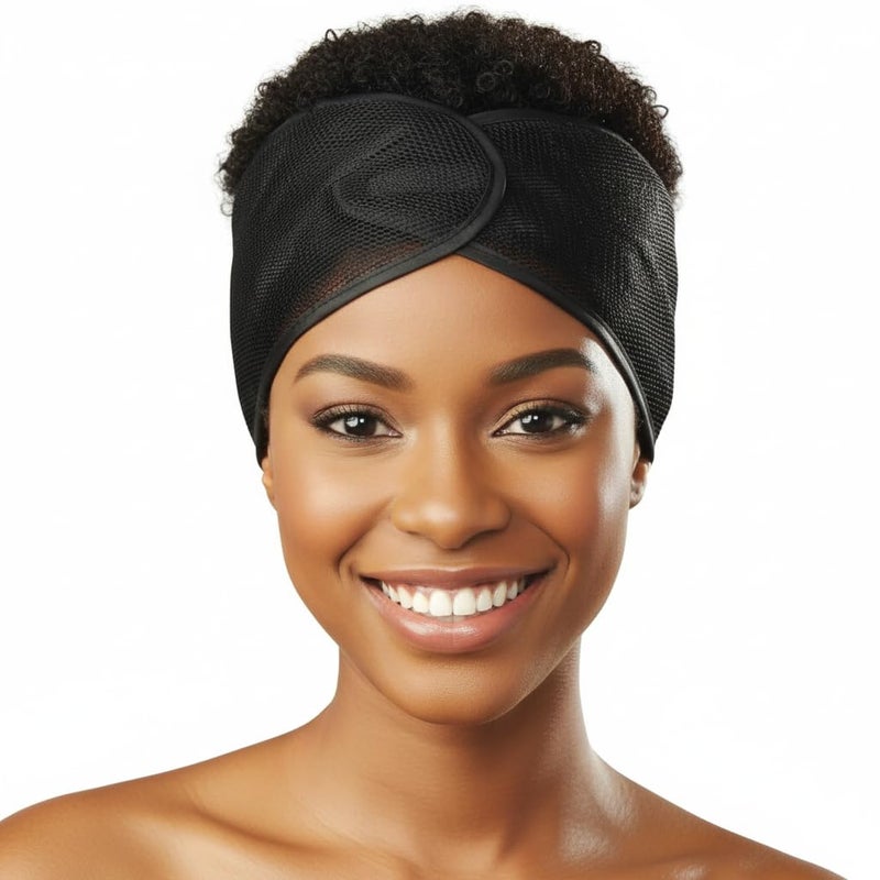 DONNA Argan Mesh Wrap Black Color 1PC - Face Wash Headbands for Women and Make up, Shower Cap - Image 1