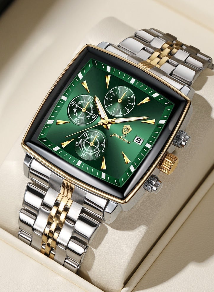 جوهوس ساعة رجالية، ساعة يد فاخرة من الفولاذ المقاوم للصدأ، مربعة الشكل، مقاومة للماء، تعمل بالكوارتز - 40 مم - Image 1