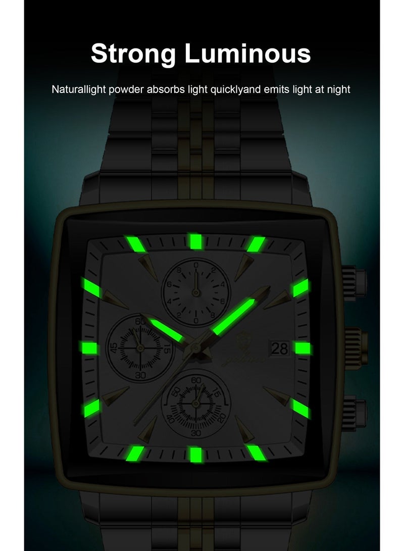 جوهوس ساعة رجالية، ساعة يد فاخرة من الفولاذ المقاوم للصدأ، مربعة الشكل، مقاومة للماء، تعمل بالكوارتز - 40 مم - Image 4