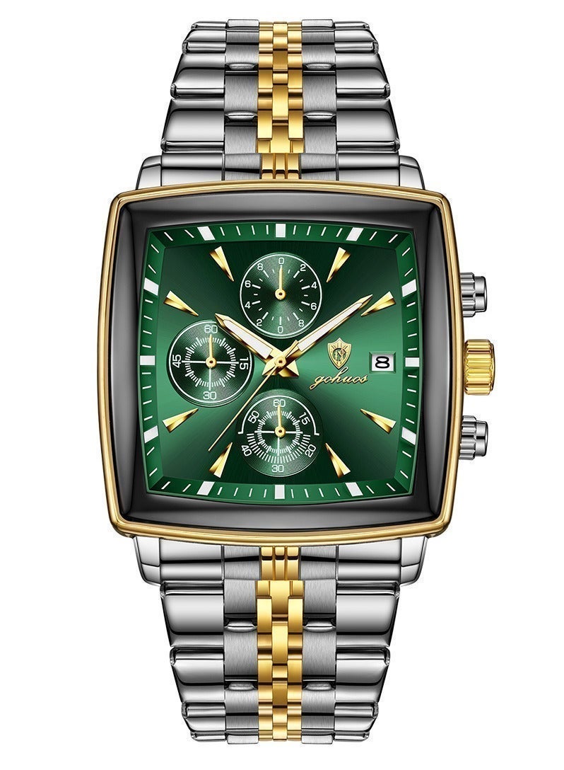 جوهوس ساعة رجالية، ساعة يد فاخرة من الفولاذ المقاوم للصدأ، مربعة الشكل، مقاومة للماء، تعمل بالكوارتز - 40 مم - Image 3