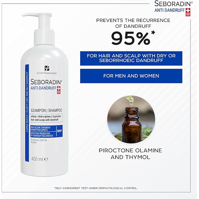 Seboradin Anti-Dandruff Anti-Dandruff Shampoo for Hair and Scalp with Dandruff Hair Treatment Intensive Hair Care Women Men Against Dandruff with Piroctone Olamine & Thymol 400 ml - Image 2