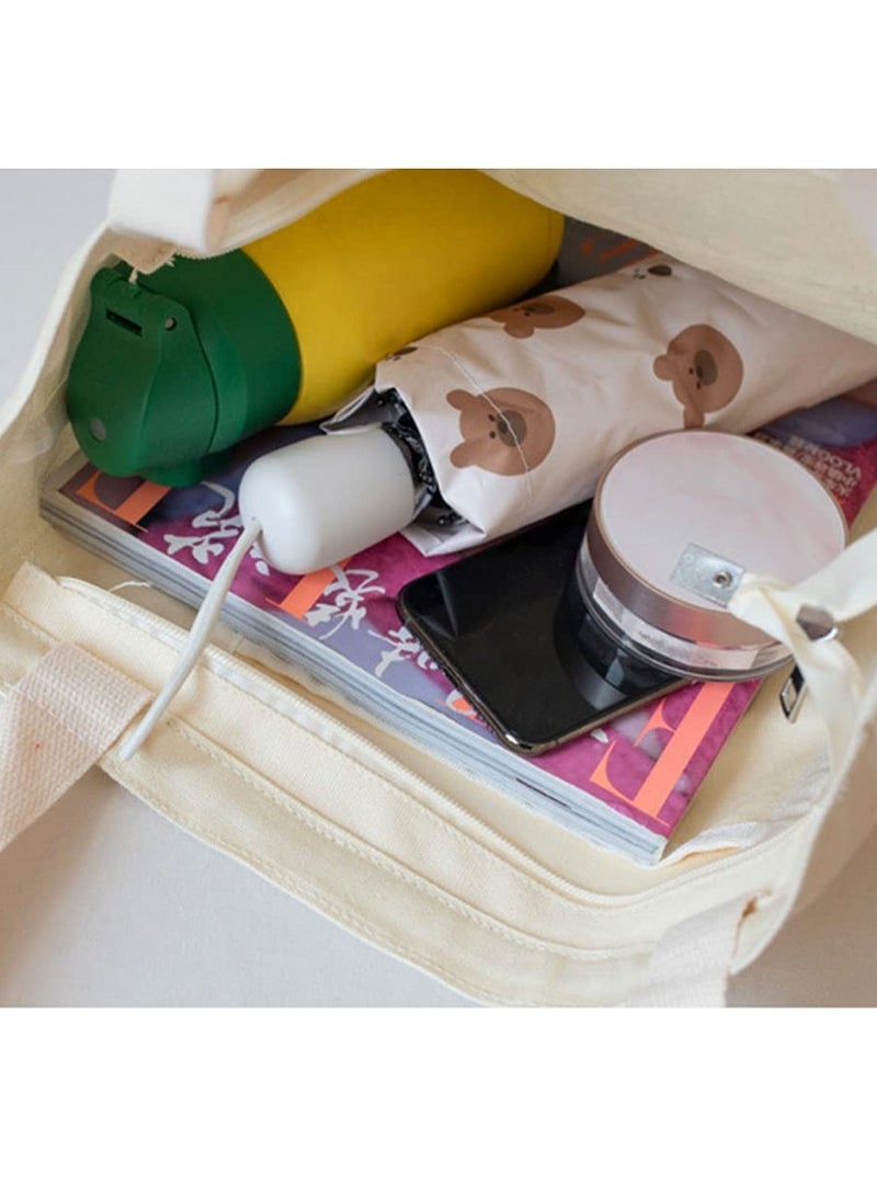 SOLARAE Canvas Tote Bag Strap Reusable Grocery Shopping Cloth Bag Zip Tote Bag Women Eco-Friendly Tote Bag with Handle Washable Fashion Beach Tote Shoulder Bag Women Shopping, School - Image 4