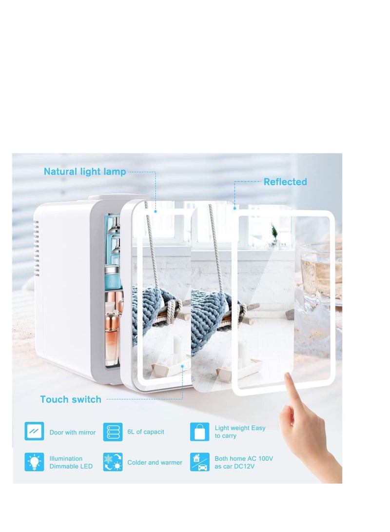 SYOSI LED Mirrored Fridge Mini Fridge 8 Liters AC DC Thermoelectric Cooler and Heater Suitable for Bedroom Car Used for Skin care Makeup White - Image 4