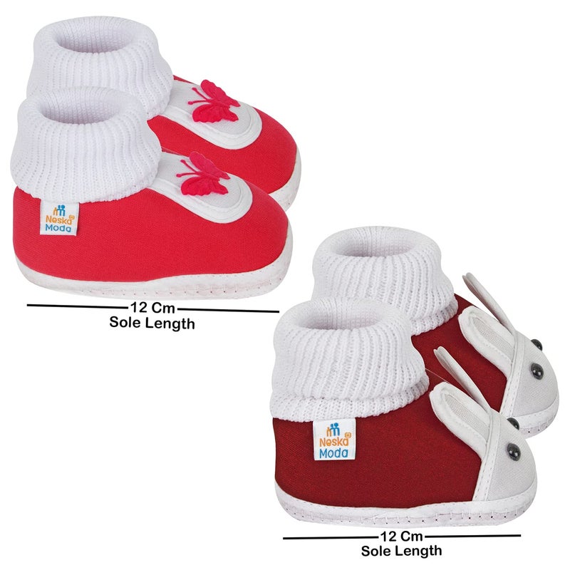 Neska Moda أحذية قطنية للأولاد والبنات من 6 إلى 12 شهرًا على شكل أرنب (مارون، أحمر) -SK128andBT82 - Image 2