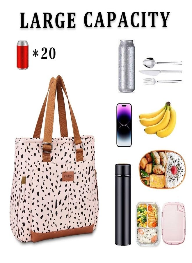 HSHRICH Large Women Lunch Bags for Work/Insulated Adult Lunch Box for Women/Leakproof Cooler Lunch Tote Bag with Storage Pocket. Reusable Lunch Cooler Purse for Work Picnic Hiking 14L, Pink Leopard - Image 3