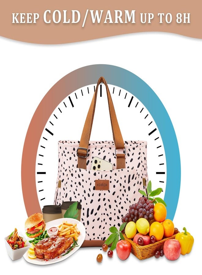 HSHRICH Large Women Lunch Bags for Work/Insulated Adult Lunch Box for Women/Leakproof Cooler Lunch Tote Bag with Storage Pocket. Reusable Lunch Cooler Purse for Work Picnic Hiking 14L, Pink Leopard - Image 4