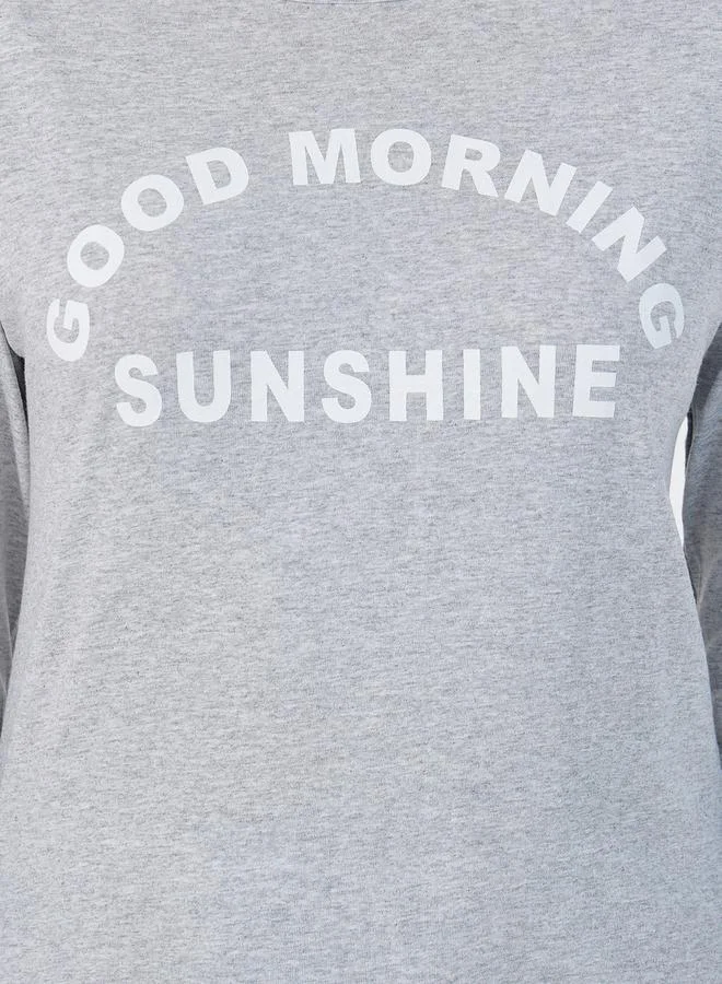 Styli Morning Slogan Long Sleeves T-Shirt & Check Pyjama Set