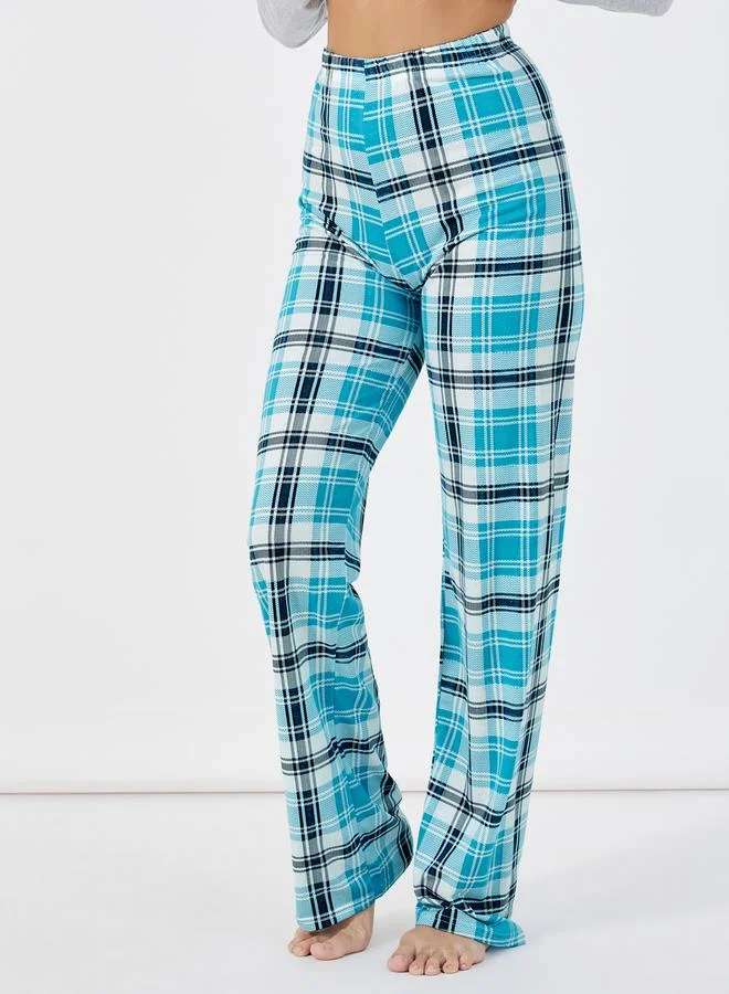 Styli Morning Slogan Long Sleeves T-Shirt & Check Pyjama Set
