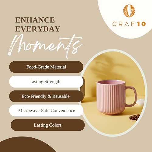 CRAF10 Linear Luxe Ceramic Coffee/Milk Mugs, 340 ML, Dishwasher & Microwave Safe, Pink, Set of 1 - Image 4