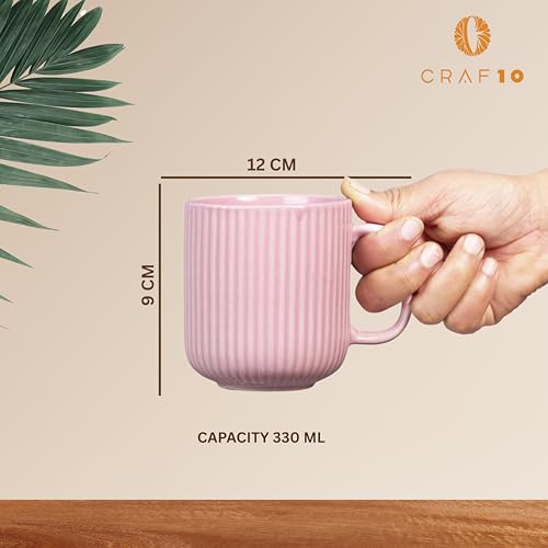 CRAF10 Linear Luxe Ceramic Coffee/Milk Mugs, 340 ML, Dishwasher & Microwave Safe, Pink, Set of 1 - Image 3