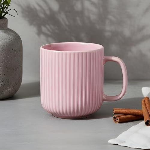 CRAF10 Linear Luxe Ceramic Coffee/Milk Mugs, 340 ML, Dishwasher & Microwave Safe, Pink, Set of 1 - Image 1