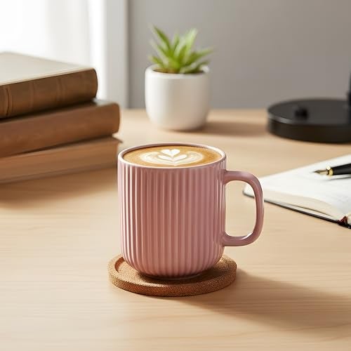 CRAF10 Linear Luxe Ceramic Coffee/Milk Mugs, 340 ML, Dishwasher & Microwave Safe, Pink, Set of 1 - Image 2