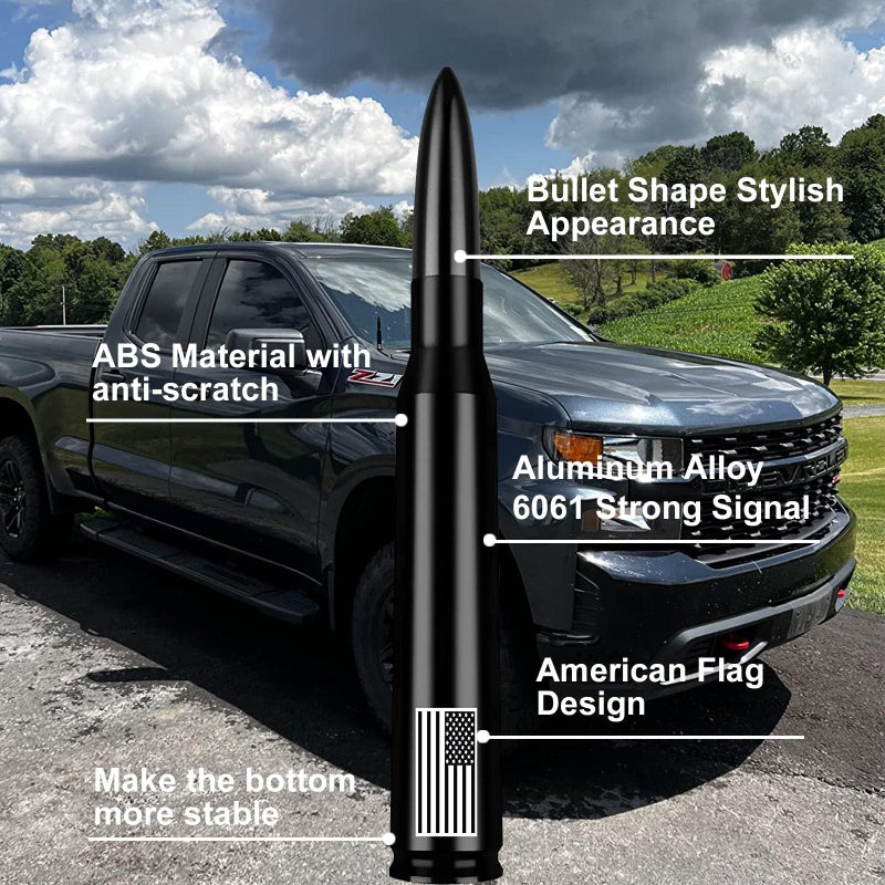 Engirette Car Truck Antenna with Tire Valve Caps American Flag Universal Short Replacement for GMC Sierra Chevy Silverado Dodge Ram 1500 2500 3500 Ford F150 F250 F350 Super Duty Raptor Radio Accessories, Black - Image 3