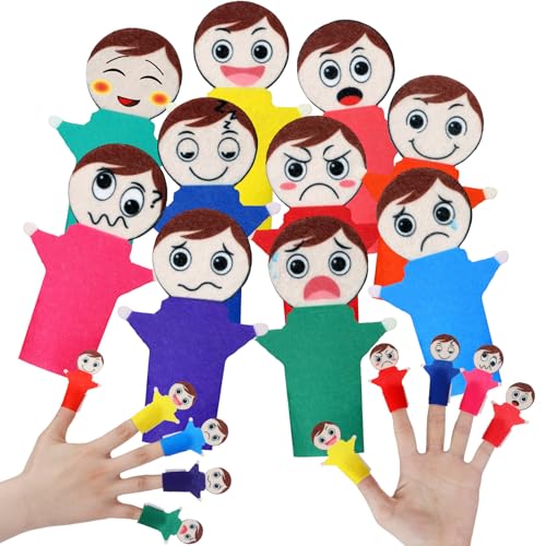 ShinyRelief 40 Pcs Feeling Finger Puppets Hand Puppets Counselor Gifts Social Emotional Learning Activities with 10 Expression Felt Finger Puppets for Autistic People - Image 1