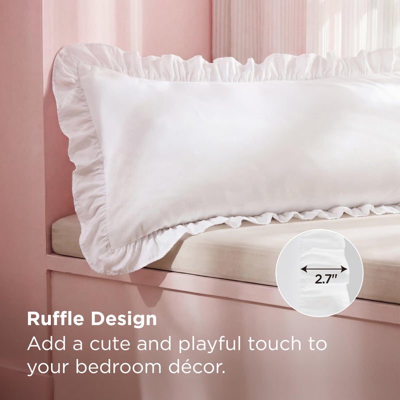 Bedsure Ruffle Body Pillow Covers, Ruffled Long Pillowc Shams, Double Brushed Microfiber Ruffled Pillow Case Covers with Envelope Closure, White, 20" x 54" - Image 3