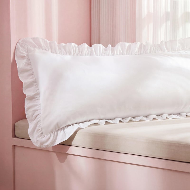 Bedsure Ruffle Body Pillow Covers, Ruffled Long Pillowc Shams, Double Brushed Microfiber Ruffled Pillow Case Covers with Envelope Closure, White, 20" x 54" - Image 1