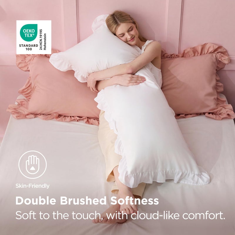 Bedsure Ruffle Body Pillow Covers, Ruffled Long Pillowc Shams, Double Brushed Microfiber Ruffled Pillow Case Covers with Envelope Closure, White, 20" x 54" - Image 2