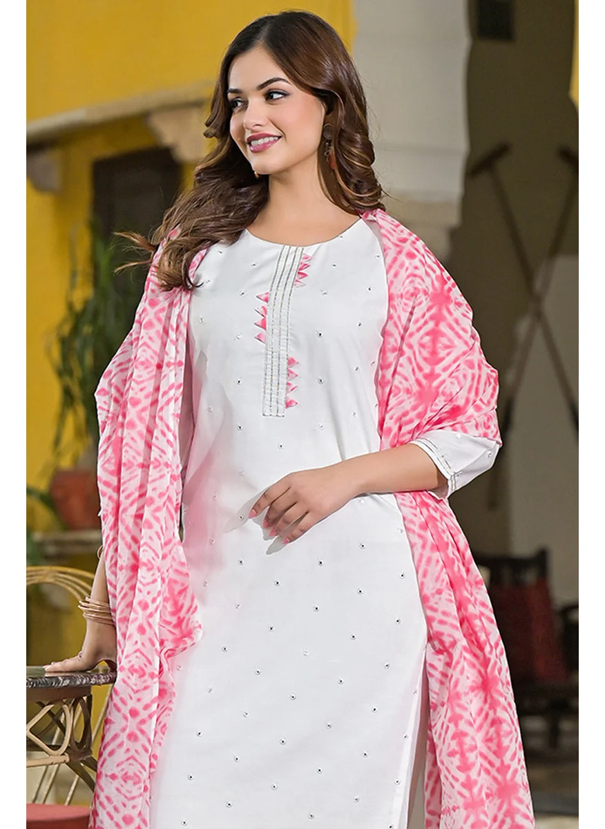زيري سوق Pink Rayon Blend Solid Embroidered Straight Kurta Set