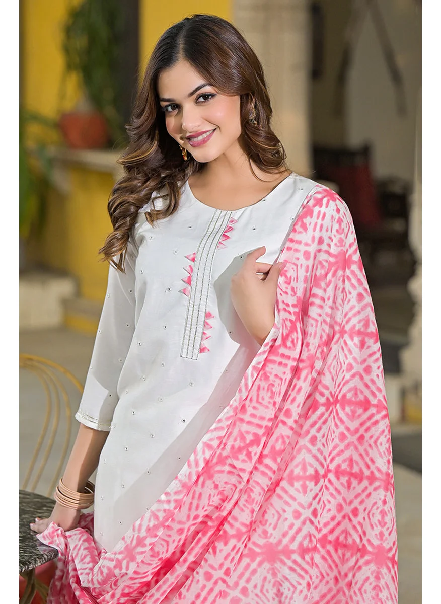 زيري سوق Pink Rayon Blend Solid Embroidered Straight Kurta Set