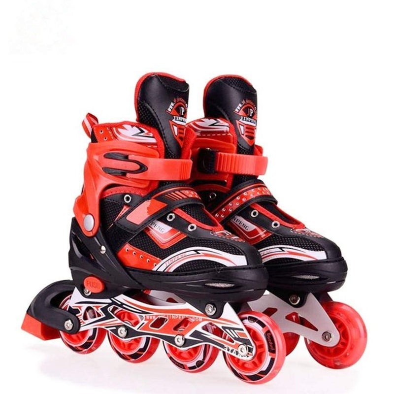 EONWISE Inline Skates with PU Flashing Wheel Aluminum Body in-Line Skates with Size Adjustable with LED Flash Lights Set for Boys Kids and Girls Length for Age 8-16 Years (Red) - Image 1