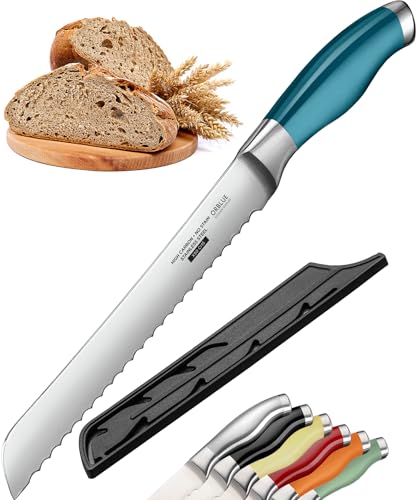 Orblue Serrated Bread Knife Ultra-Sharp Stainless Steel Professional Grade Bread Cutter - Cuts Thick Loaves Effortlessly - (8-Inch Blade with 5-Inch Handle), Blue - Image 1