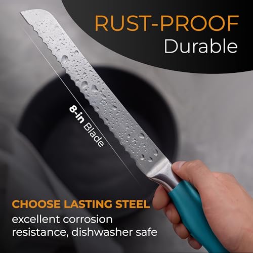 Orblue Serrated Bread Knife Ultra-Sharp Stainless Steel Professional Grade Bread Cutter - Cuts Thick Loaves Effortlessly - (8-Inch Blade with 5-Inch Handle), Blue - Image 5