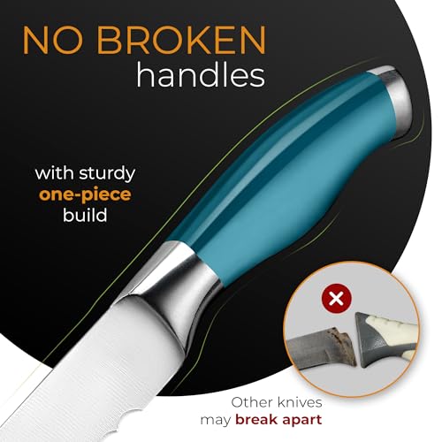 Orblue Serrated Bread Knife Ultra-Sharp Stainless Steel Professional Grade Bread Cutter - Cuts Thick Loaves Effortlessly - (8-Inch Blade with 5-Inch Handle), Blue - Image 3