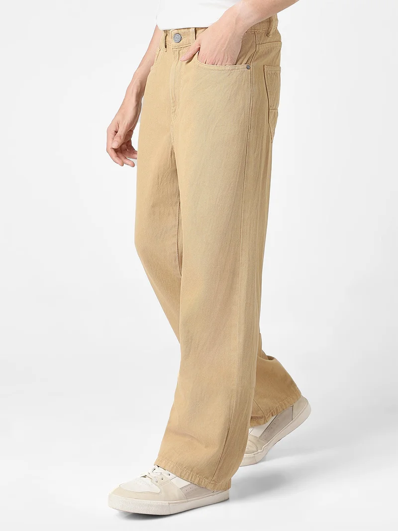 Urbano Fashion  Urbano Fashion Men's Beige Loose Baggy Fit Washed Jeans Non-Stretchable  | Best Price UAE