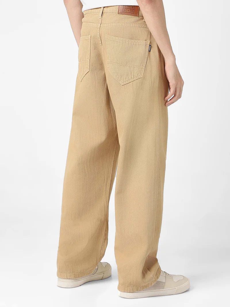 Urbano Fashion  Urbano Fashion Men's Beige Loose Baggy Fit Washed Jeans Non-Stretchable  | Best Price UAE
