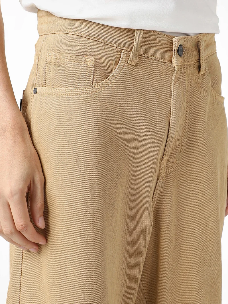Urbano Fashion  Urbano Fashion Men's Beige Loose Baggy Fit Washed Jeans Non-Stretchable  | Best Price UAE