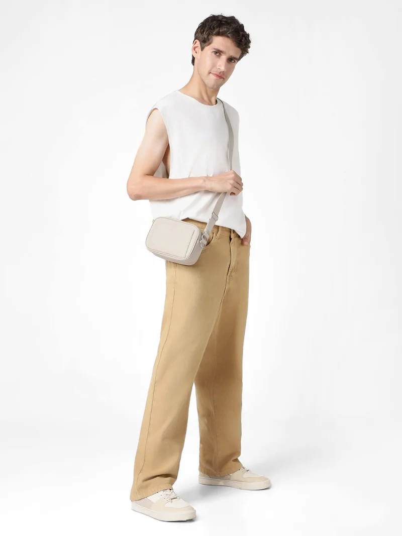 Urbano Fashion  Urbano Fashion Men's Beige Loose Baggy Fit Washed Jeans Non-Stretchable  | Best Price UAE