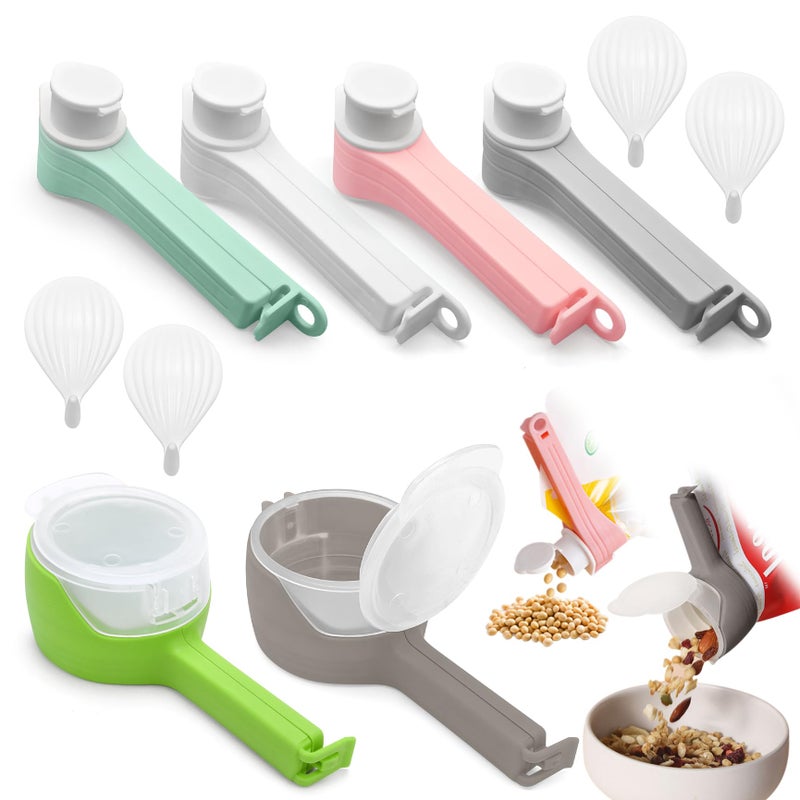 DEFORAGE 6Pcs Bag Spout ClipBag Clips for FoodSnack Sealing Clips with Pour SpoutsKitchen Chip with 4pcs Adhesive Hooks for Cereal Kitchen Food Storage Organization2L4S