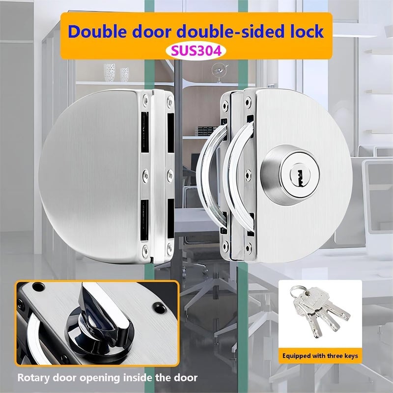 KRIAVAXA Kriavaxa Heavy Duty Double Glass Door LockNo Drilling Stainless Steel Glass Cabinet Lock Double Glass Door Lock Sliding Door Lock Glass Door Cabinet Lock With 3 Copper Keys  - Image 5
