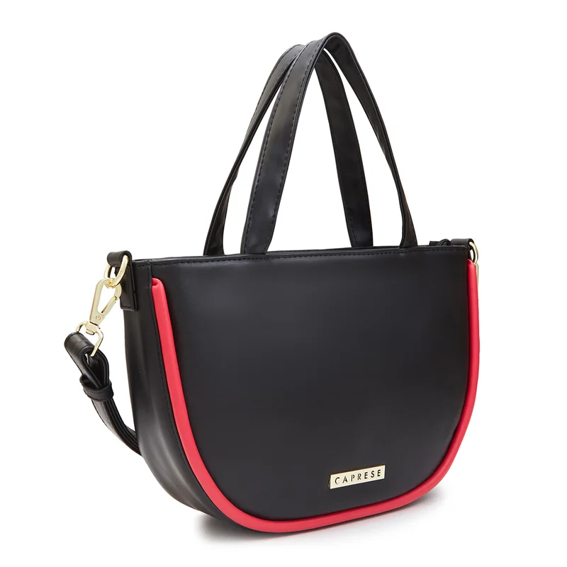 كابريس GRACIE SOLID BLACK FAUX LEATHER MEDIUM SATCHEL