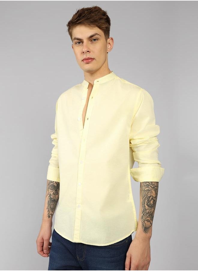 Dennis Lingo Slim Fit Yellow Cotton Blend Casual Shirt  - Image 3