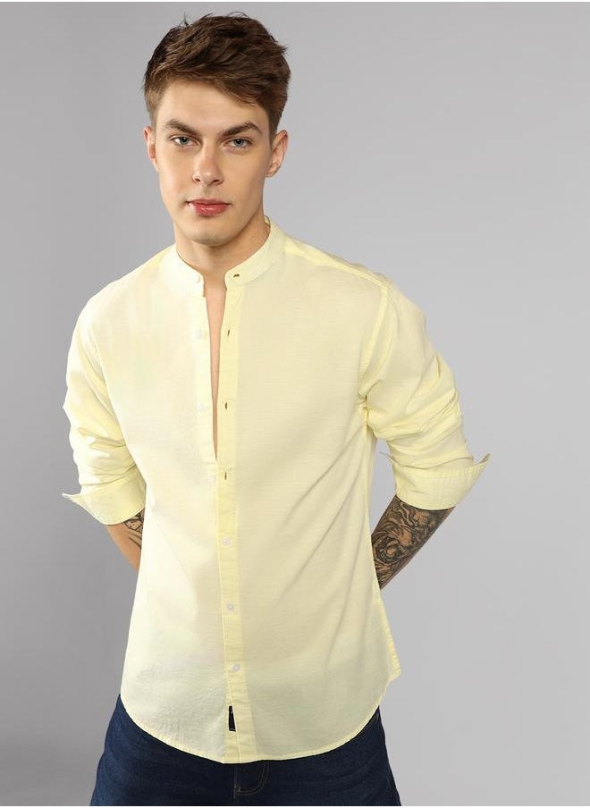 Dennis Lingo Slim Fit Yellow Cotton Blend Casual Shirt  - Image 2