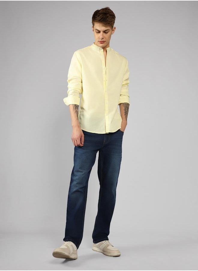 Dennis Lingo Slim Fit Yellow Cotton Blend Casual Shirt  - Image 1