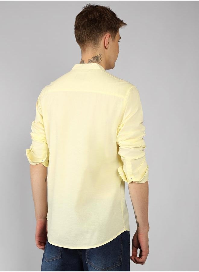 Dennis Lingo Slim Fit Yellow Cotton Blend Casual Shirt  - Image 5