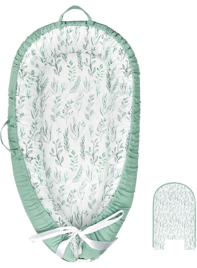 DILIMI Baby Lounger Cover, Cotton Baby Nest Replacement Cover for Girls Boys, Soft Breathable Reversible Newborn Lounger Cover, Green Leaf (Only Cover) - Image 1