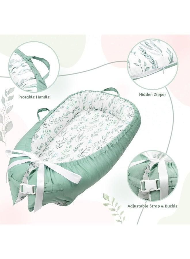 DILIMI Baby Lounger Cover, Cotton Baby Nest Replacement Cover for Girls Boys, Soft Breathable Reversible Newborn Lounger Cover, Green Leaf (Only Cover) - Image 4